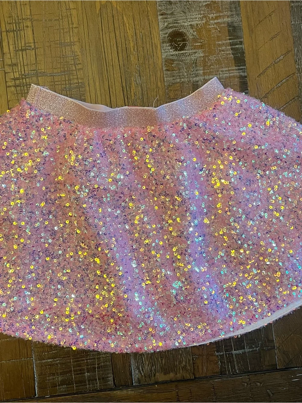 Girls Pink Sequin Party Skirt with Elastic Waistband